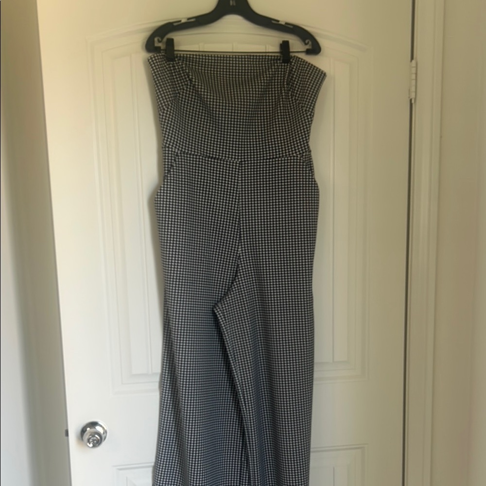 Express Black and White Gingham Strapless Jumpsuit